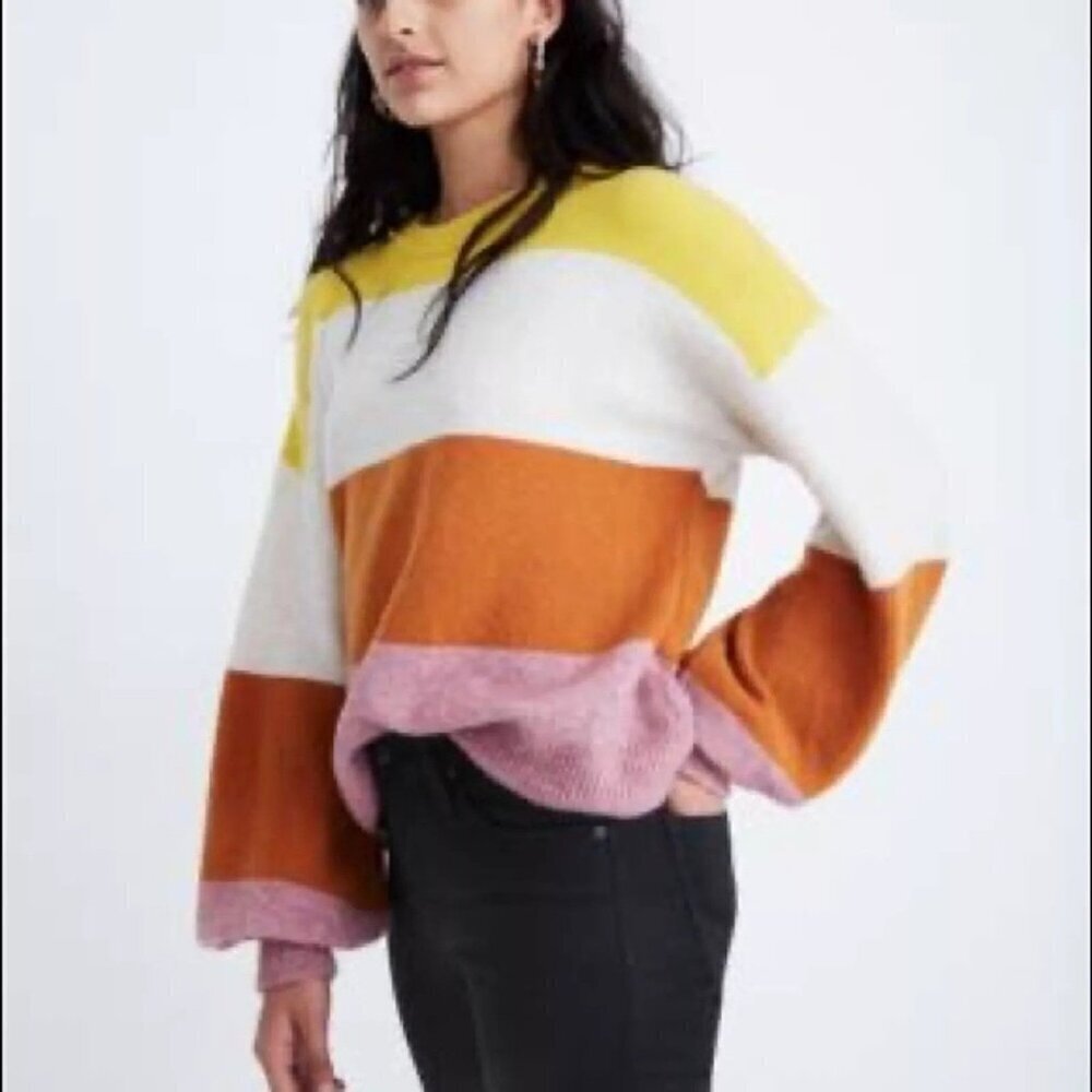 Madewell Womens Size S Striped Gladwell Balloon Sleeve Alpaca Sweater Retro